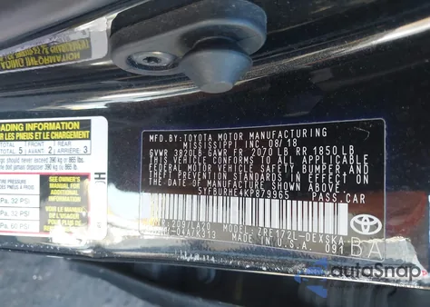 2019 Toyota Corolla Xse z USA, uszkodzony, nr VIN 5YFBURHE4KP879965